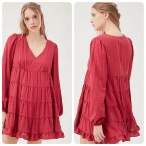 Urban Outfitters Swiss Dot Mini Boho Ruffled Babydoll‎ Dress Size XS Oversized